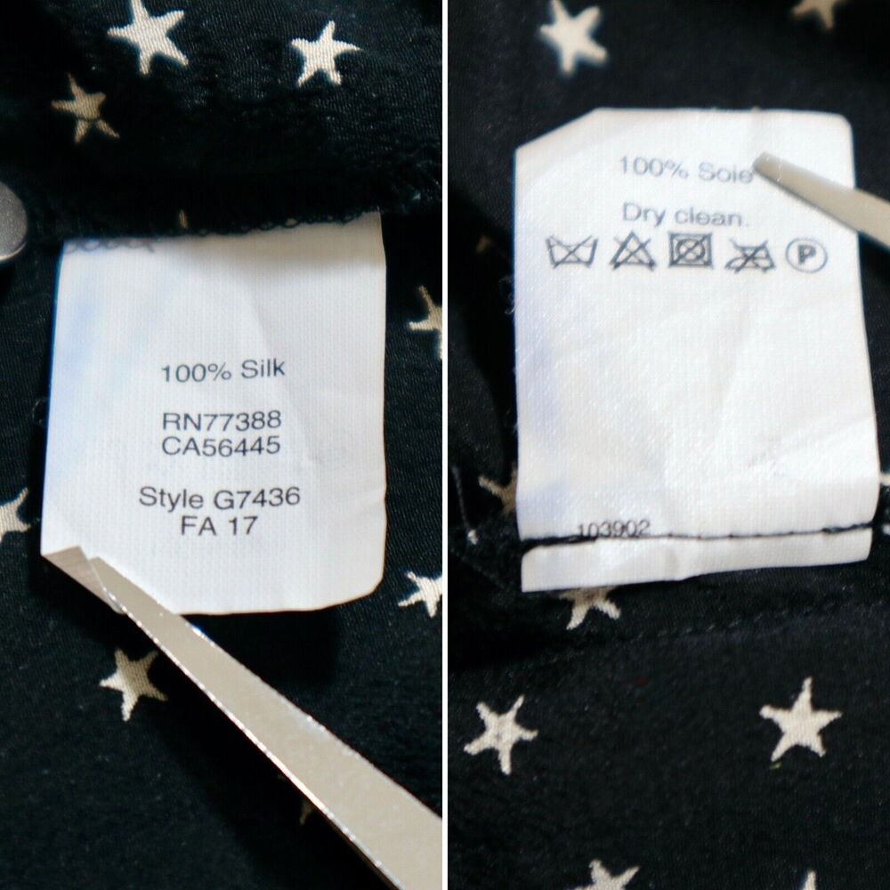 Madewell Size S Silk Star Scatter Tie Sleeve Blouse Black White - Picture 10 of 11